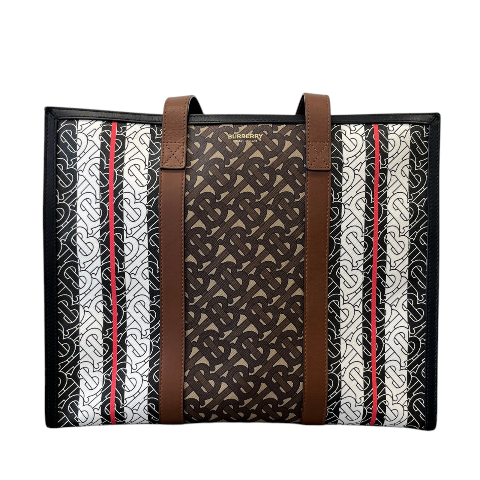 Women's Monogram Stripe E-Canvas Tote Bag Black - Photo 2