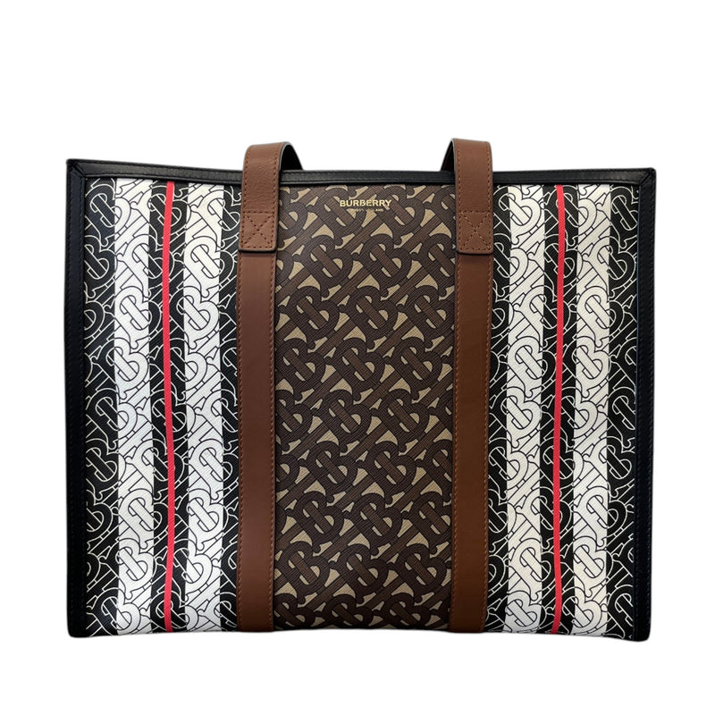 Women's Monogram Stripe E-Canvas Tote Bag Black