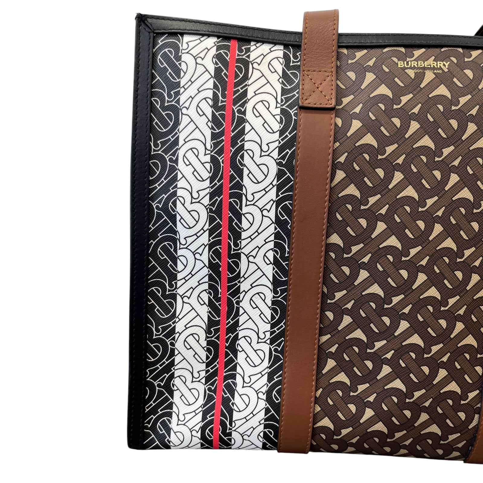 Women's Monogram Stripe E-Canvas Tote Bag Black - Photo 6