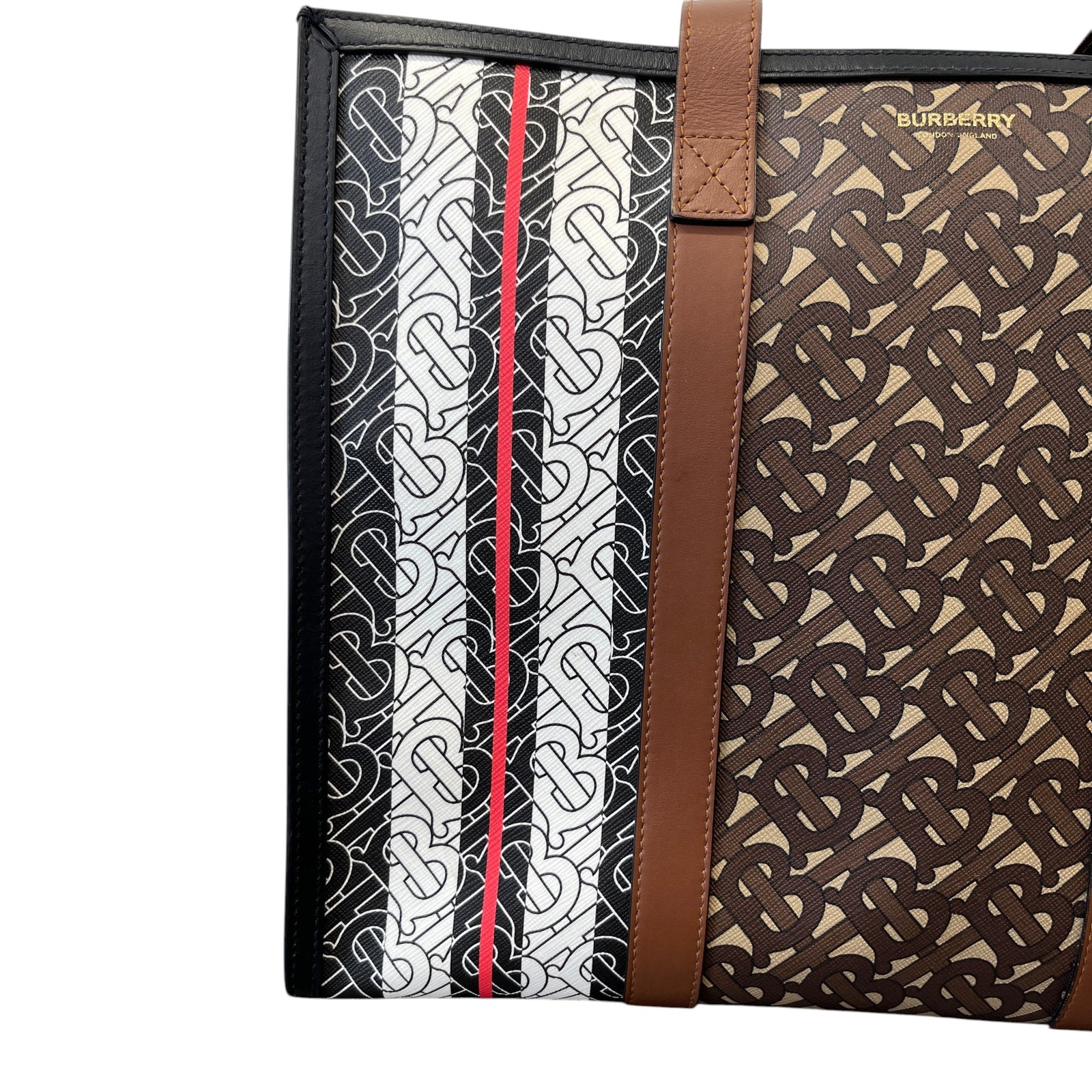Women's Monogram Stripe E-Canvas Tote Bag Black - Photo 7