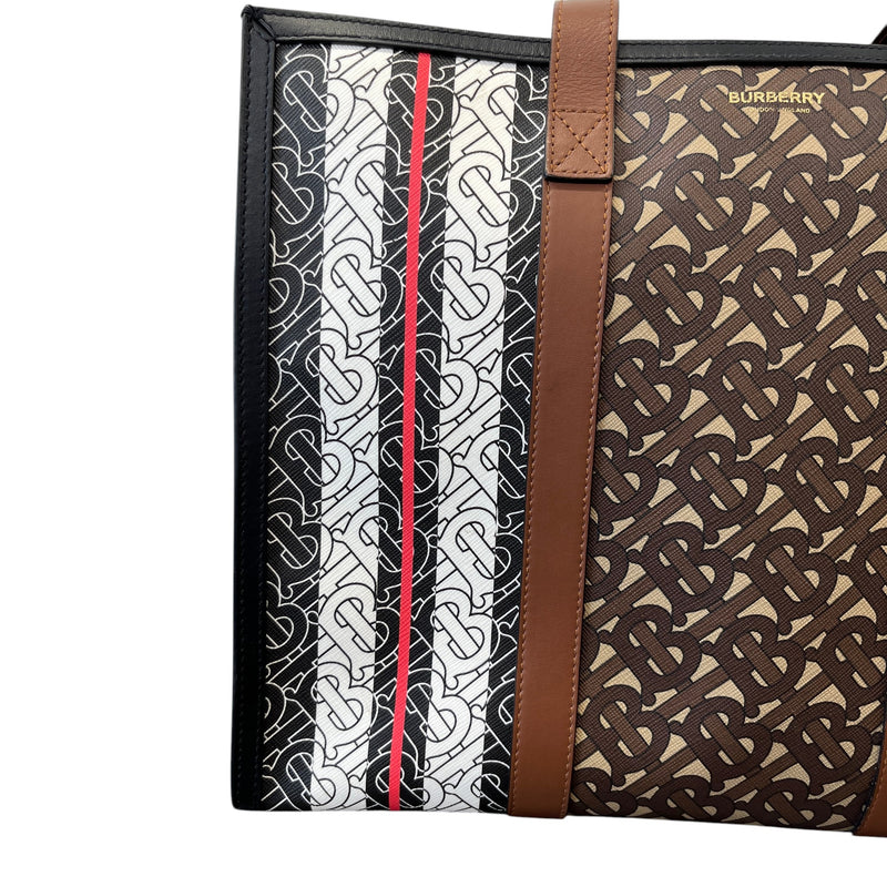Women's Monogram Stripe E-Canvas Tote Bag Black