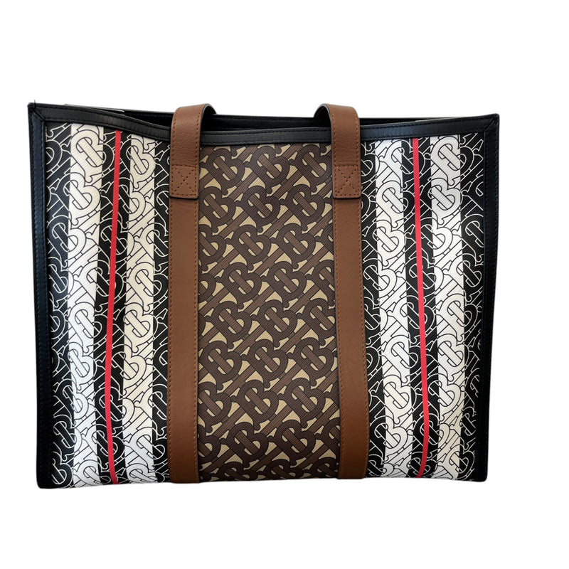 Women's Monogram Stripe E-Canvas Tote Bag Black