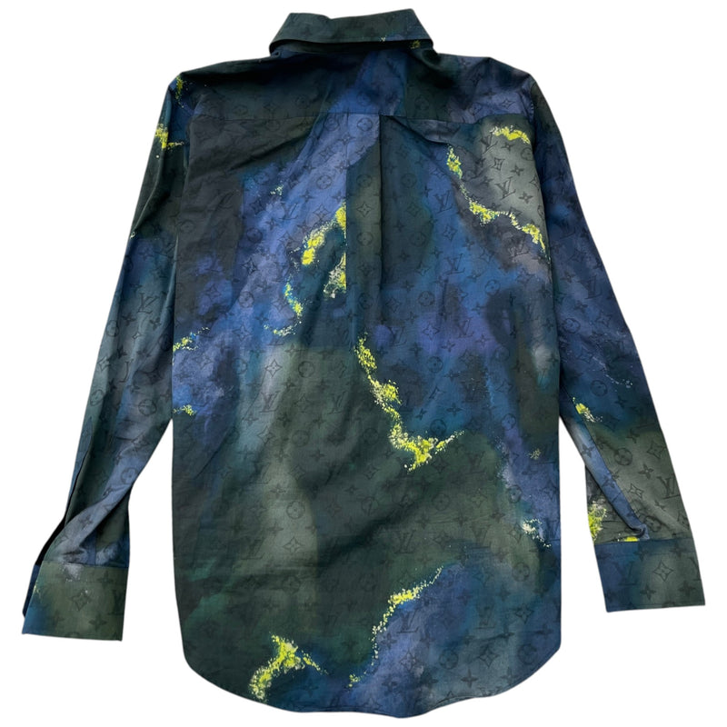Men's Monogram Tie-Dye Long Sleeve Shirt Navy Size L