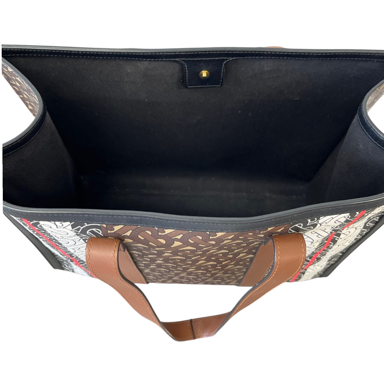 Women's Monogram Stripe E-Canvas Tote Bag Black - Photo 10