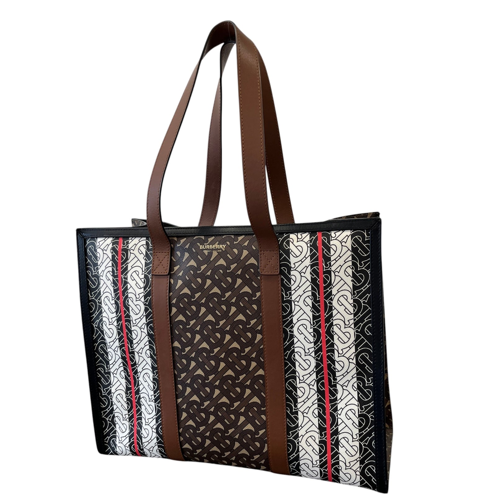 Women's Monogram Stripe E-Canvas Tote Bag Black - Photo 19
