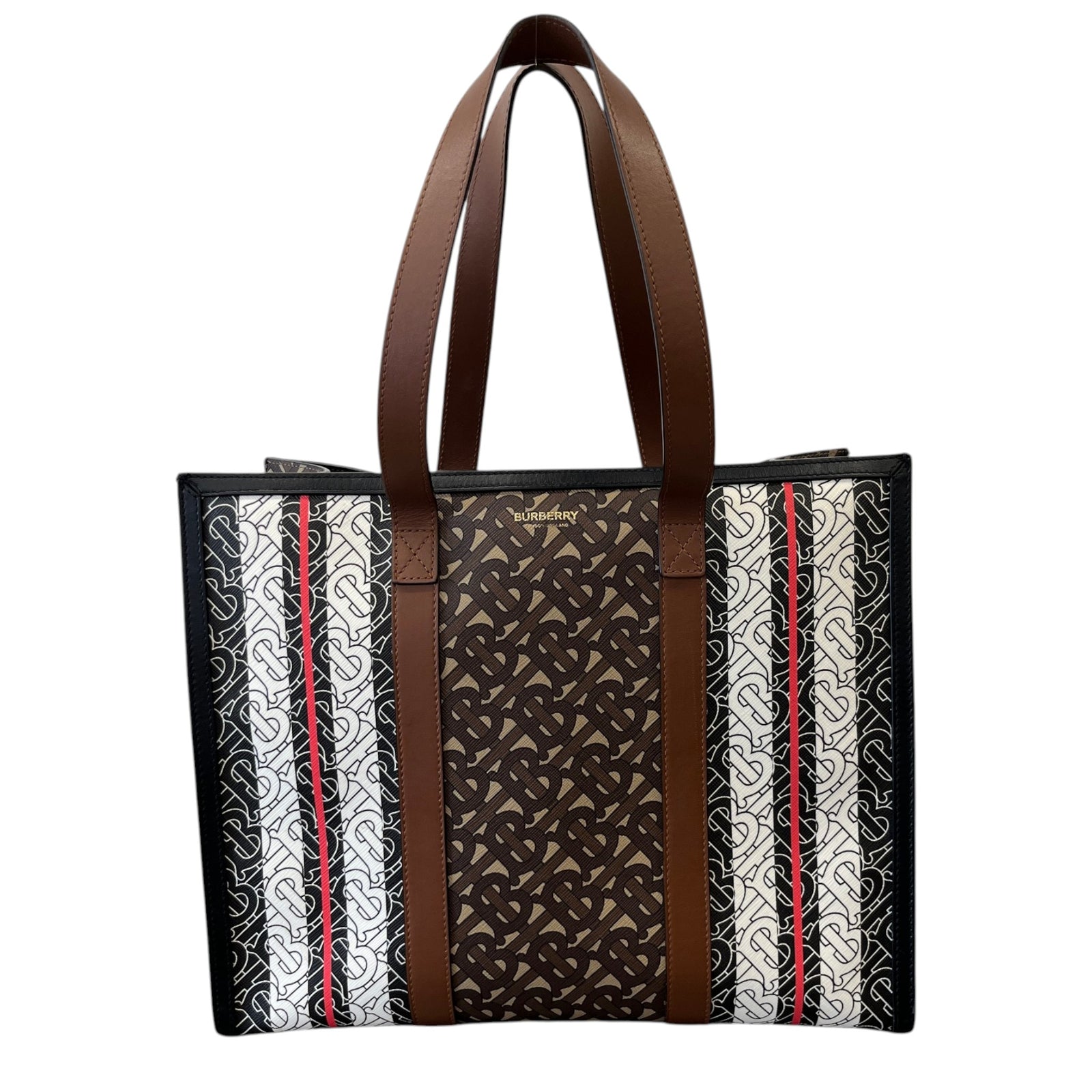 Women's Monogram Stripe E-Canvas Tote Bag Black - Photo 1