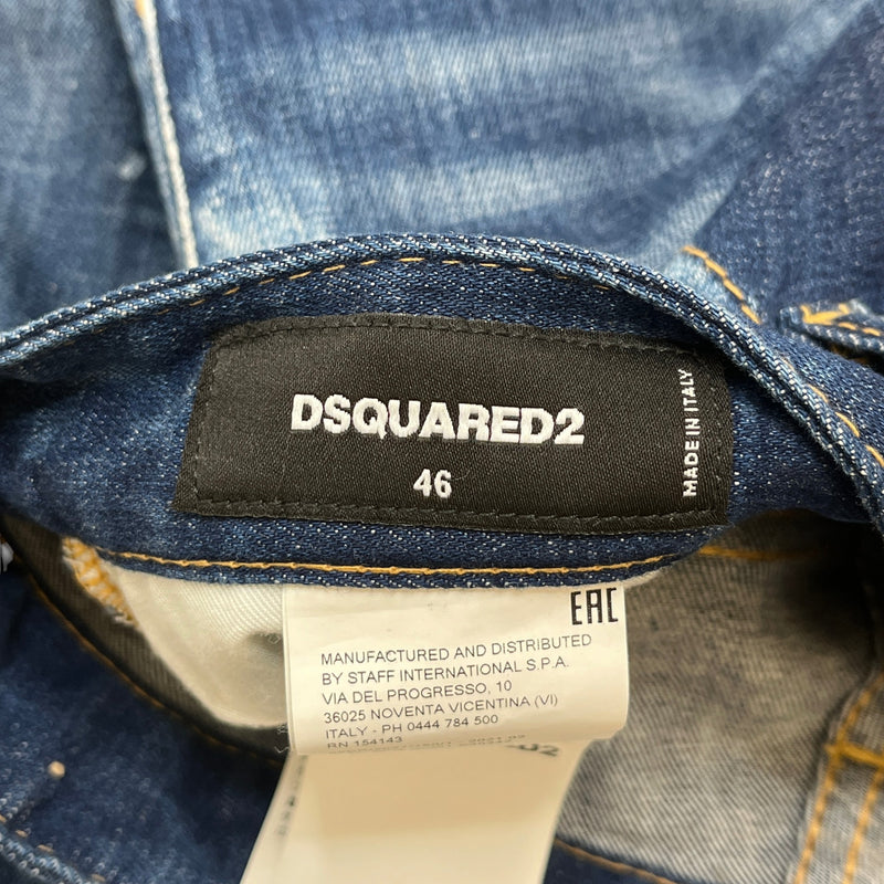 Men's Distressed Patch Logo Jeans Blue Size S / W30