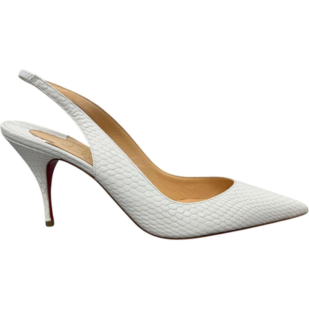 Women's Embossed Leather Animal Print Slingback Heels White Size UK 6.5 / EU 39.5 - Photo 1