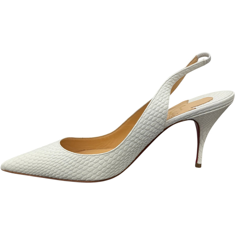 Women's Embossed Leather Animal Print Slingback Heels White Size UK 6.5 / EU 39.5