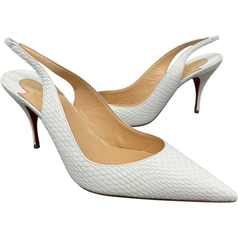 Women's Embossed Leather Animal Print Slingback Heels White Size UK 6.5 / EU 39.5