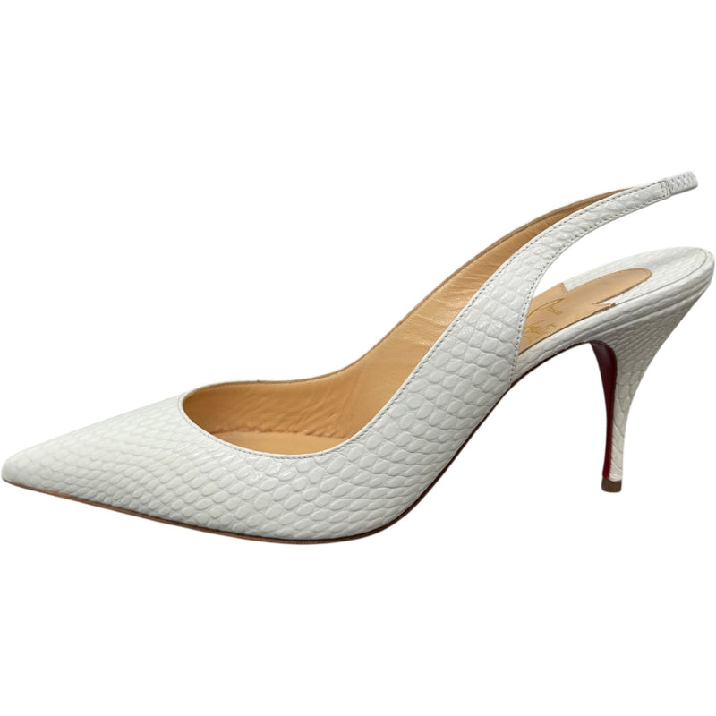 Women's Embossed Leather Animal Print Slingback Heels White Size UK 6.5 / EU 39.5