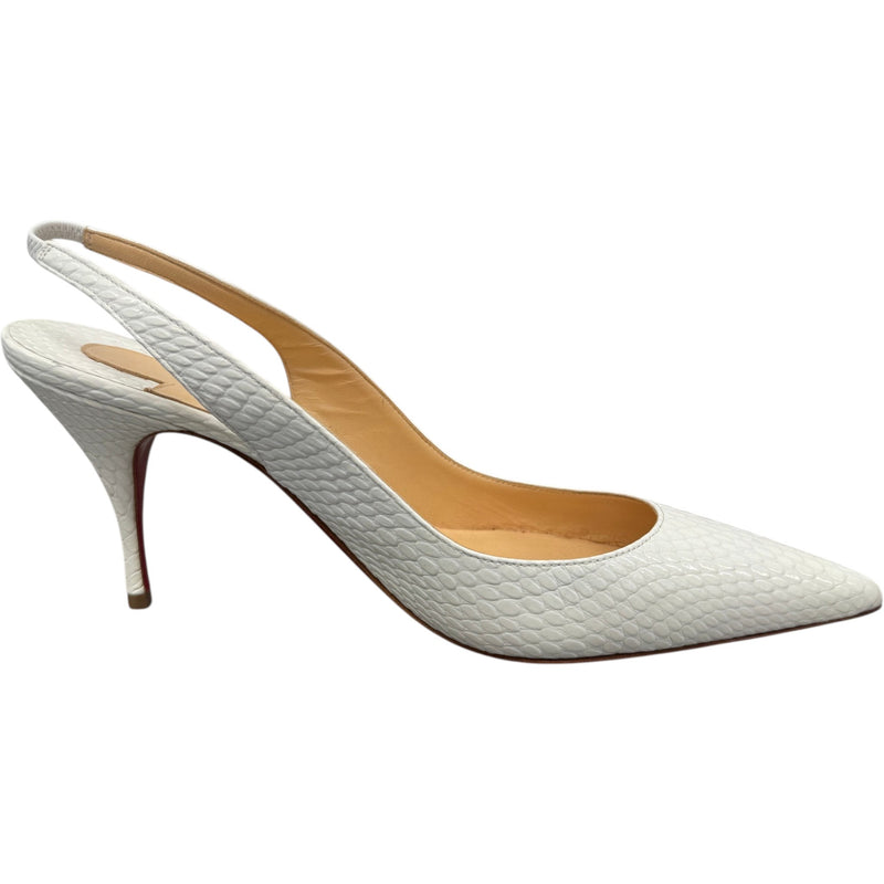 Women's Embossed Leather Animal Print Slingback Heels White Size UK 6.5 / EU 39.5