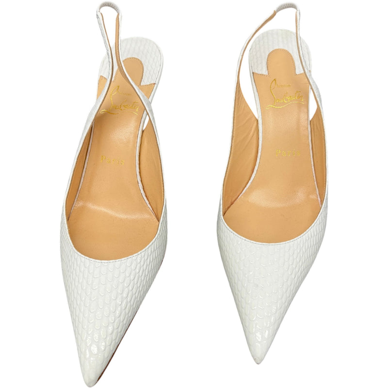Women's Embossed Leather Animal Print Slingback Heels White Size UK 6.5 / EU 39.5