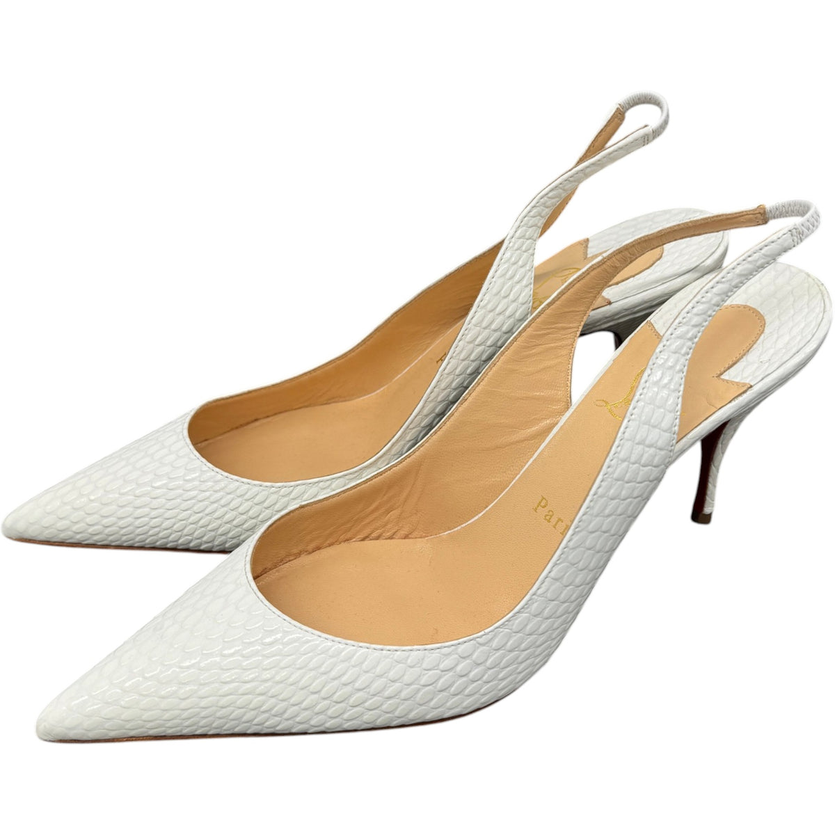 Women's Embossed Leather Animal Print Slingback Heels White Size UK 6.5 / EU 39.5 - Photo 7