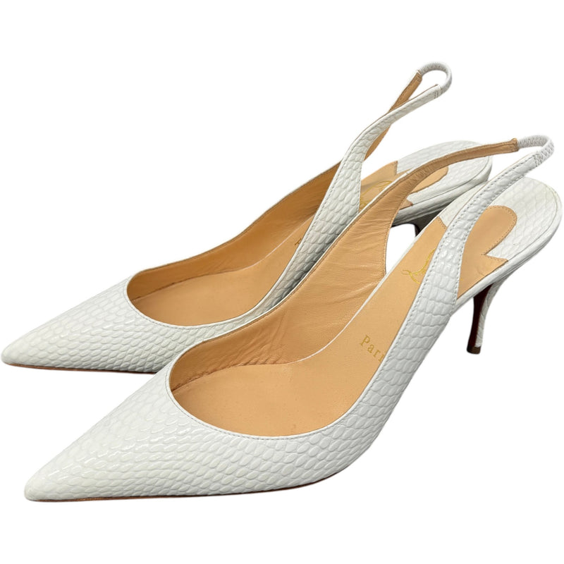 Women's Embossed Leather Animal Print Slingback Heels White Size UK 6.5 / EU 39.5