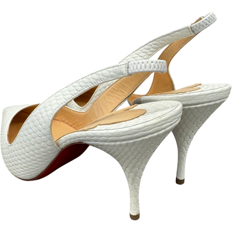 Women's Embossed Leather Animal Print Slingback Heels White Size UK 6.5 / EU 39.5
