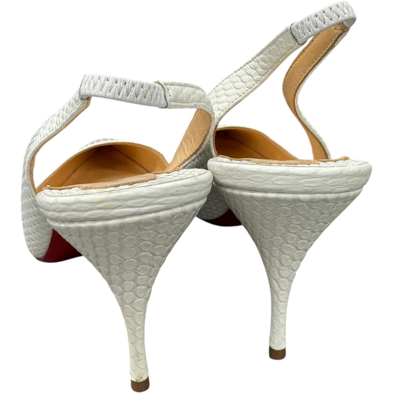 Women's Embossed Leather Animal Print Slingback Heels White Size UK 6.5 / EU 39.5
