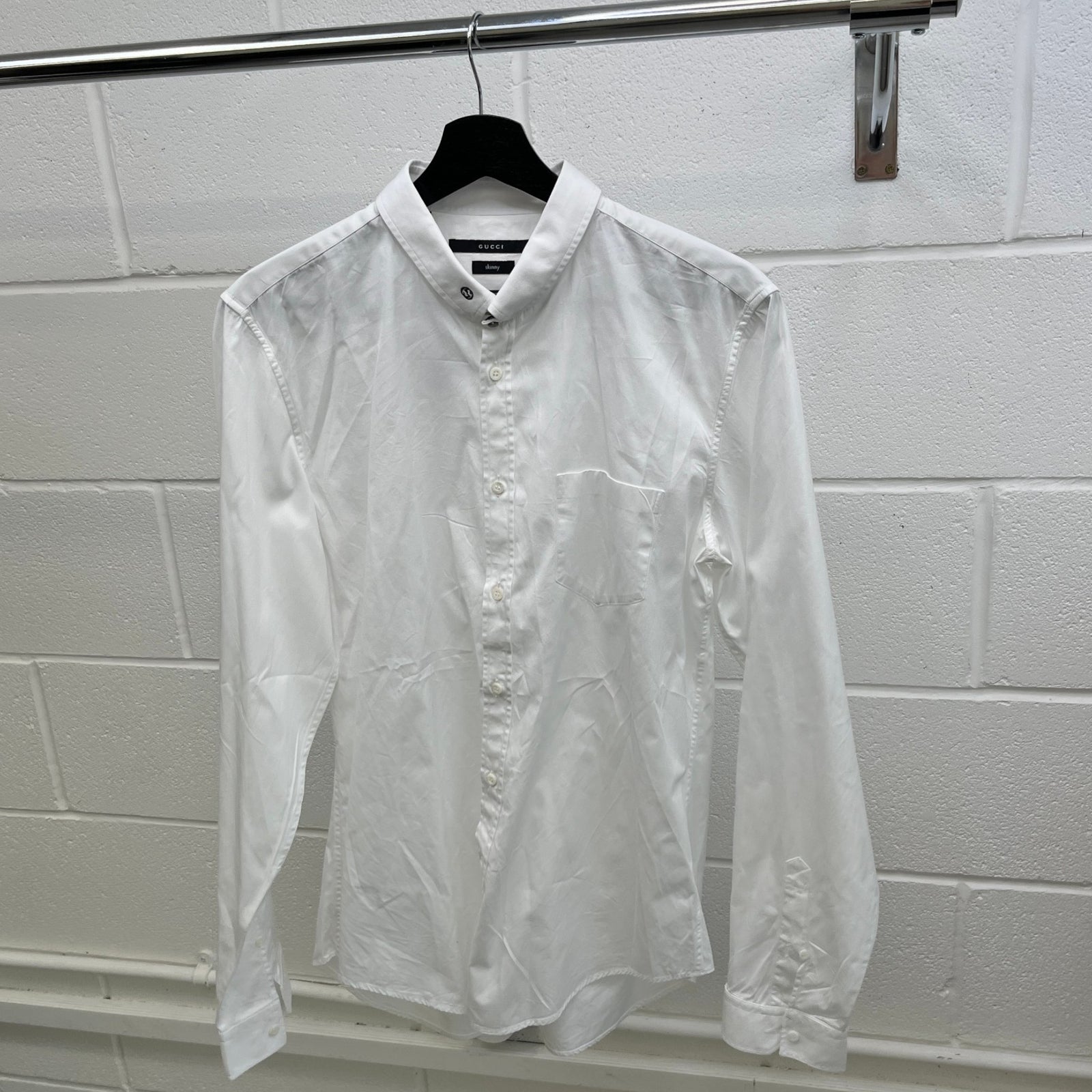 Men's Gg Interlocking Embroidered Detail Logo Long Sleeve Shirt White Size XL - Photo 8