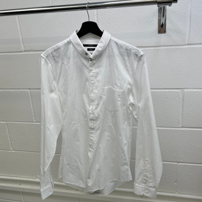 Men's Gg Interlocking Embroidered Detail Logo Long Sleeve Shirt White Size XL