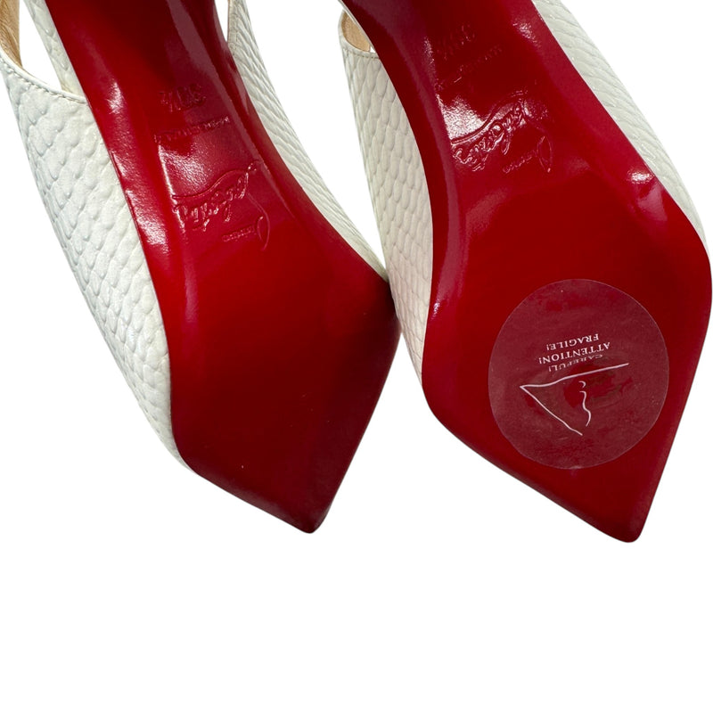 Women's Embossed Leather Animal Print Slingback Heels White Size UK 6.5 / EU 39.5