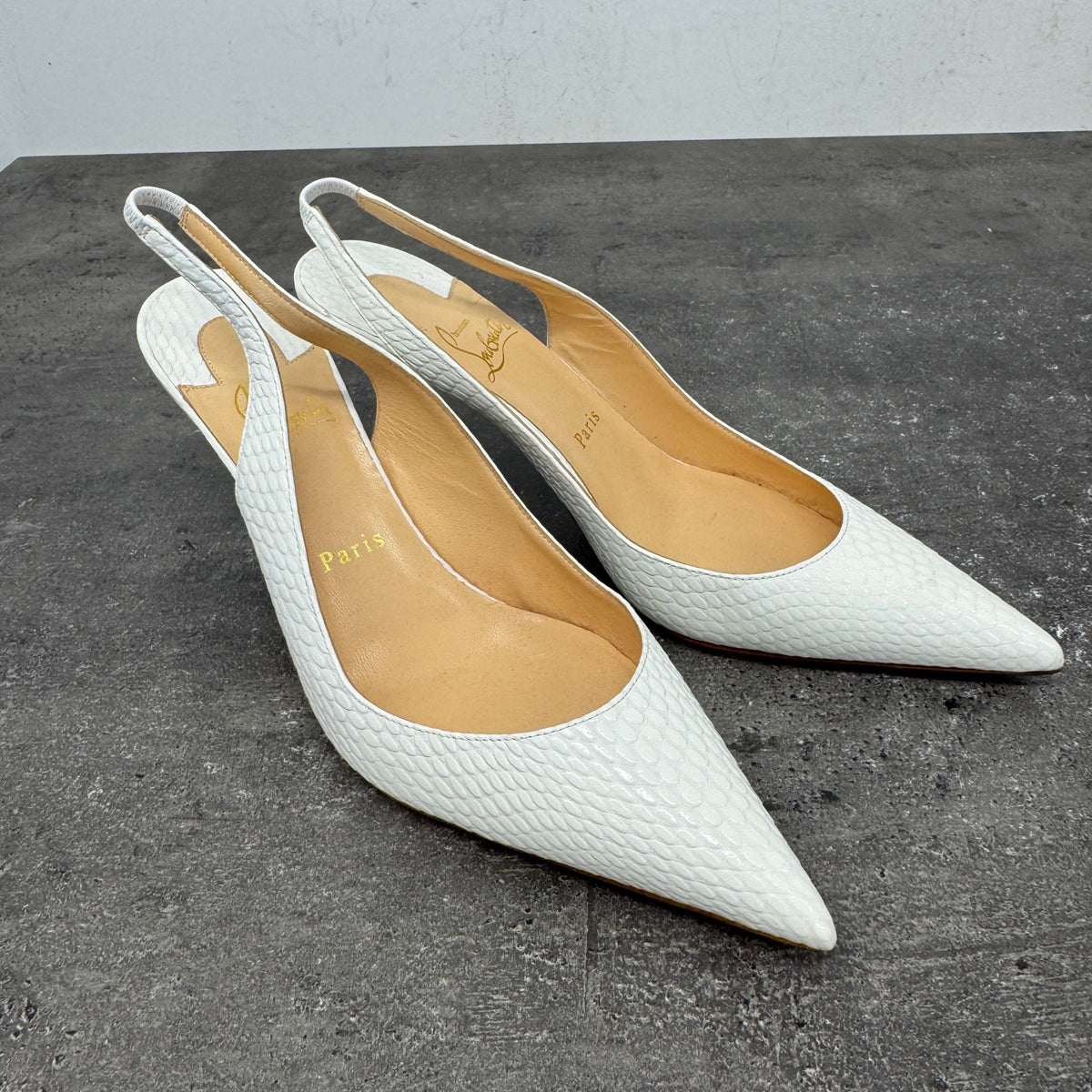 Women's Embossed Leather Animal Print Slingback Heels White Size UK 6.5 / EU 39.5 - Photo 12