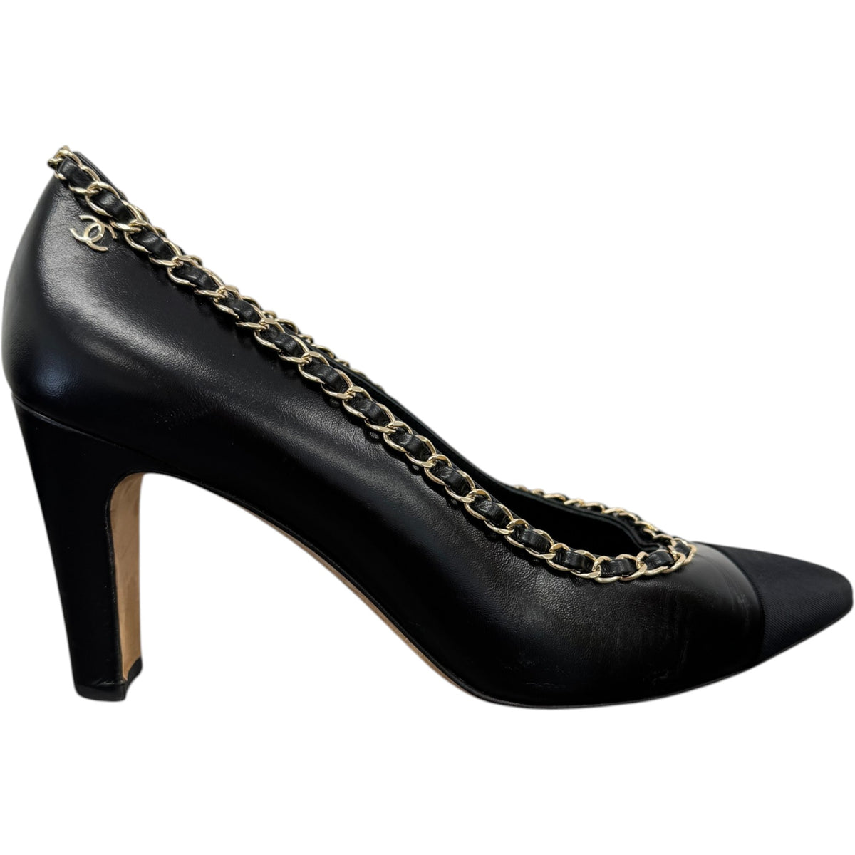 Women's Woven Chain Trim Heels Black Size UK 6.5 / EU 39.5 - Photo 1
