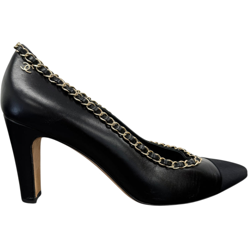 Women's Woven Chain Trim Heels Black Size UK 6.5 / EU 39.5