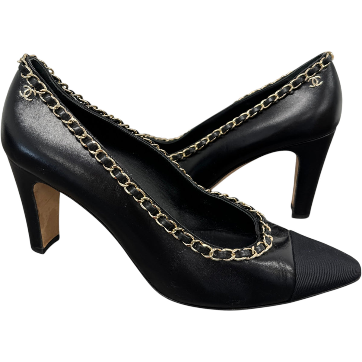 Women's Woven Chain Trim Heels Black Size UK 6.5 / EU 39.5 - Photo 3