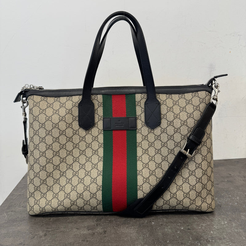 Women's Gg Supreme Web Stripe Tote Bag Beige