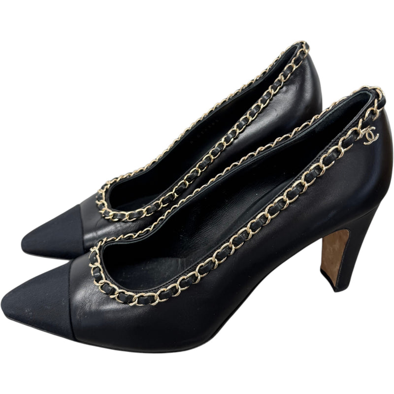 Women's Woven Chain Trim Heels Black Size UK 6.5 / EU 39.5