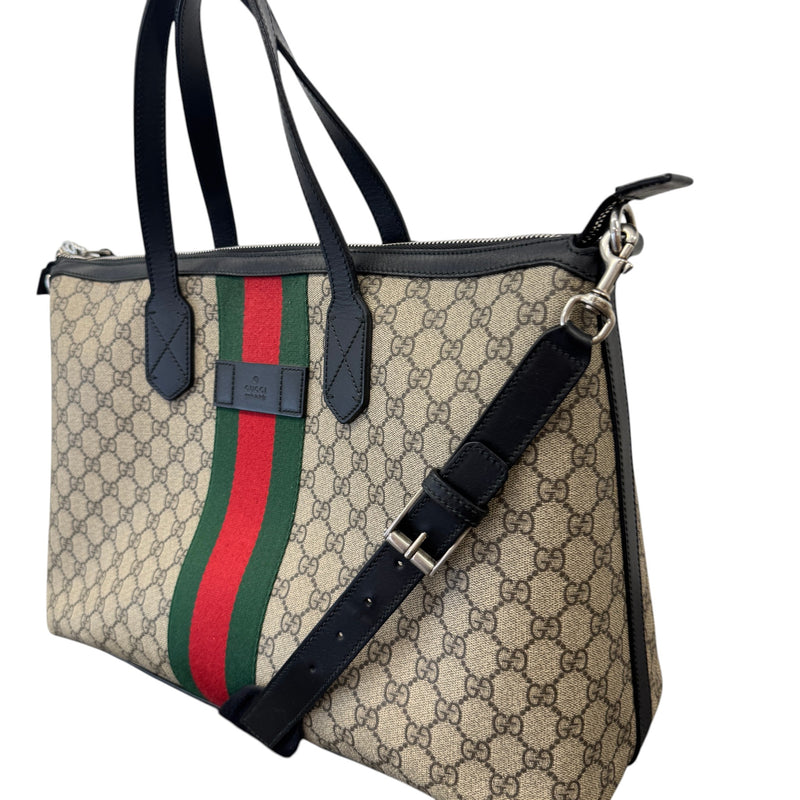 Women's Gg Supreme Web Stripe Tote Bag Beige