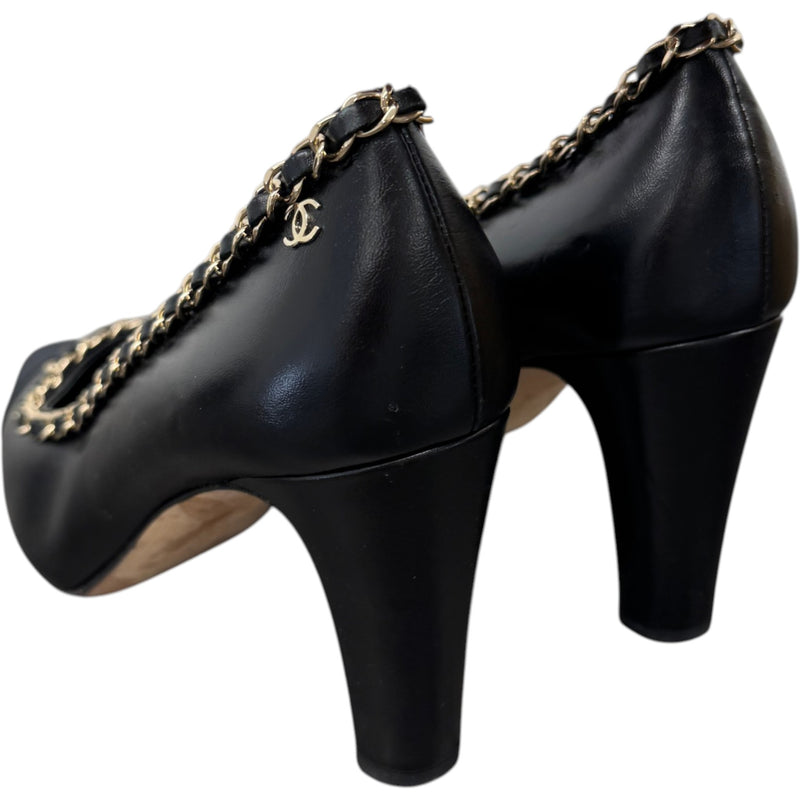 Women's Woven Chain Trim Heels Black Size UK 6.5 / EU 39.5