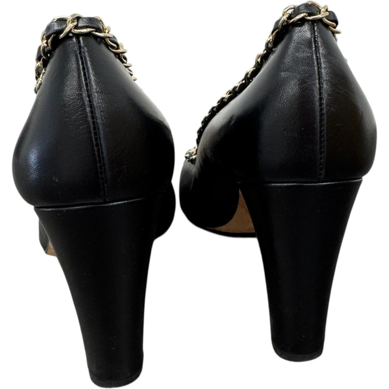 Women's Woven Chain Trim Heels Black Size UK 6.5 / EU 39.5