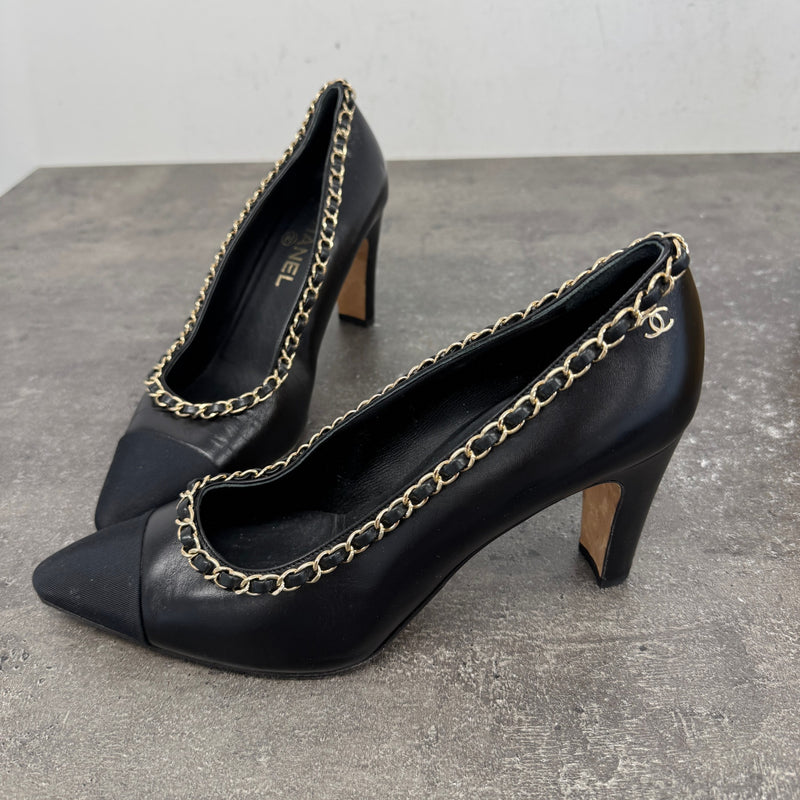 Women's Woven Chain Trim Heels Black Size UK 6.5 / EU 39.5