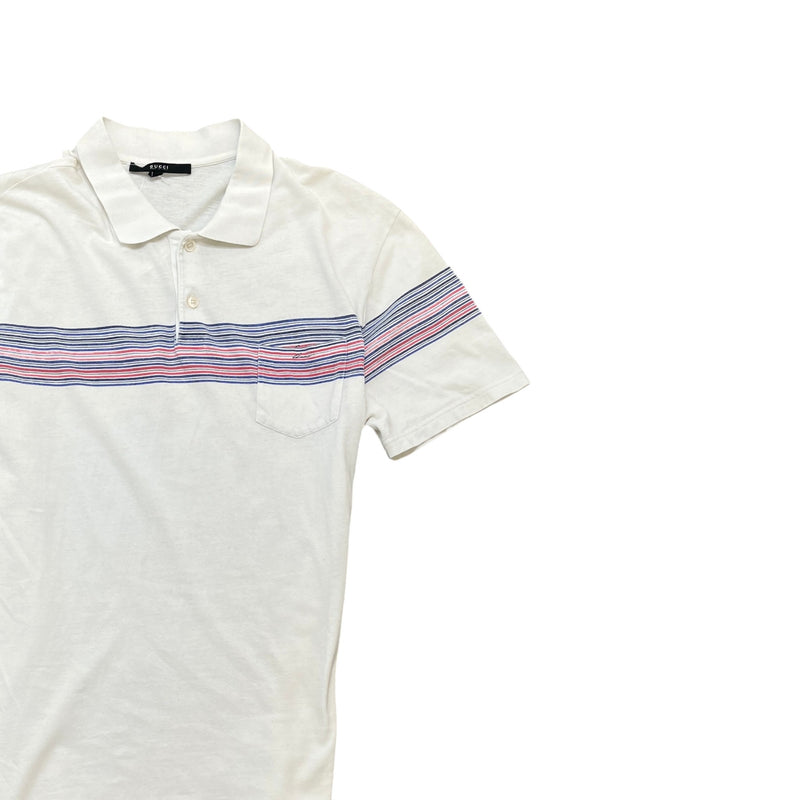 Men's Striped Polo Shirt White Size L