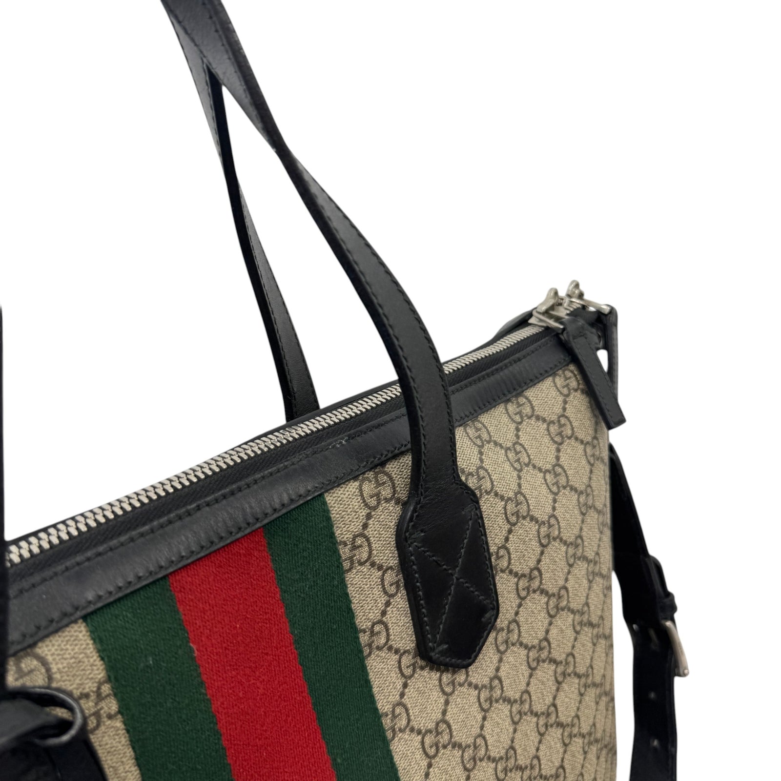 Women's Gg Supreme Web Stripe Tote Bag Beige - Photo 10