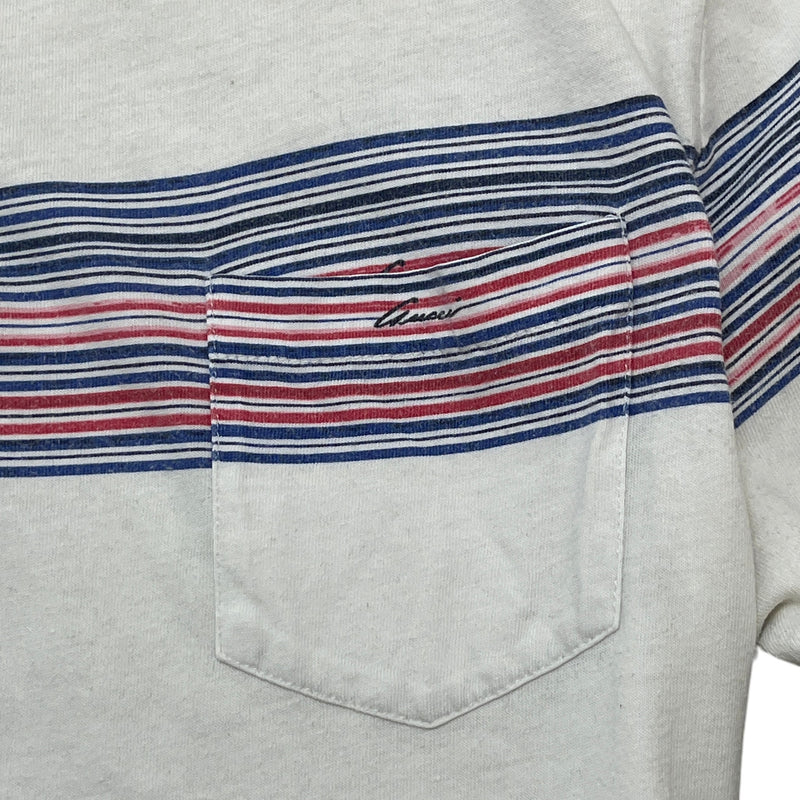 Men's Striped Polo Shirt White Size L