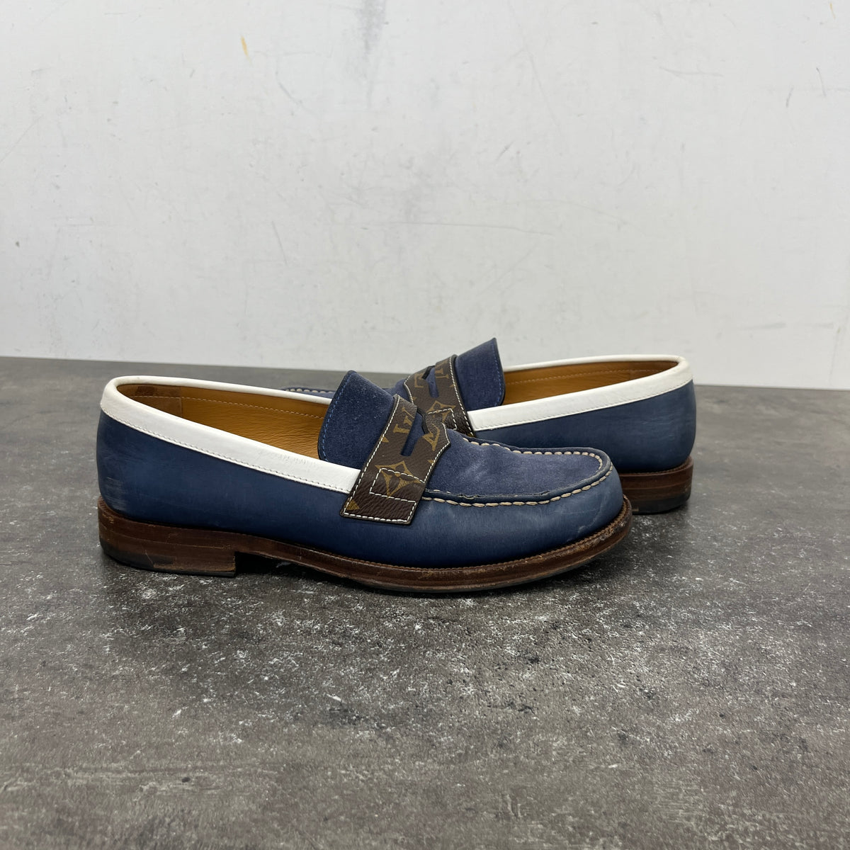 Men's Sorbonne Monogram Penny Loafers Blue Size UK 5.5 / EU 39.5 - Photo 12