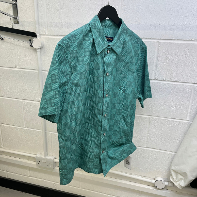 Men's Damier Button Up Shirt Green Size XL