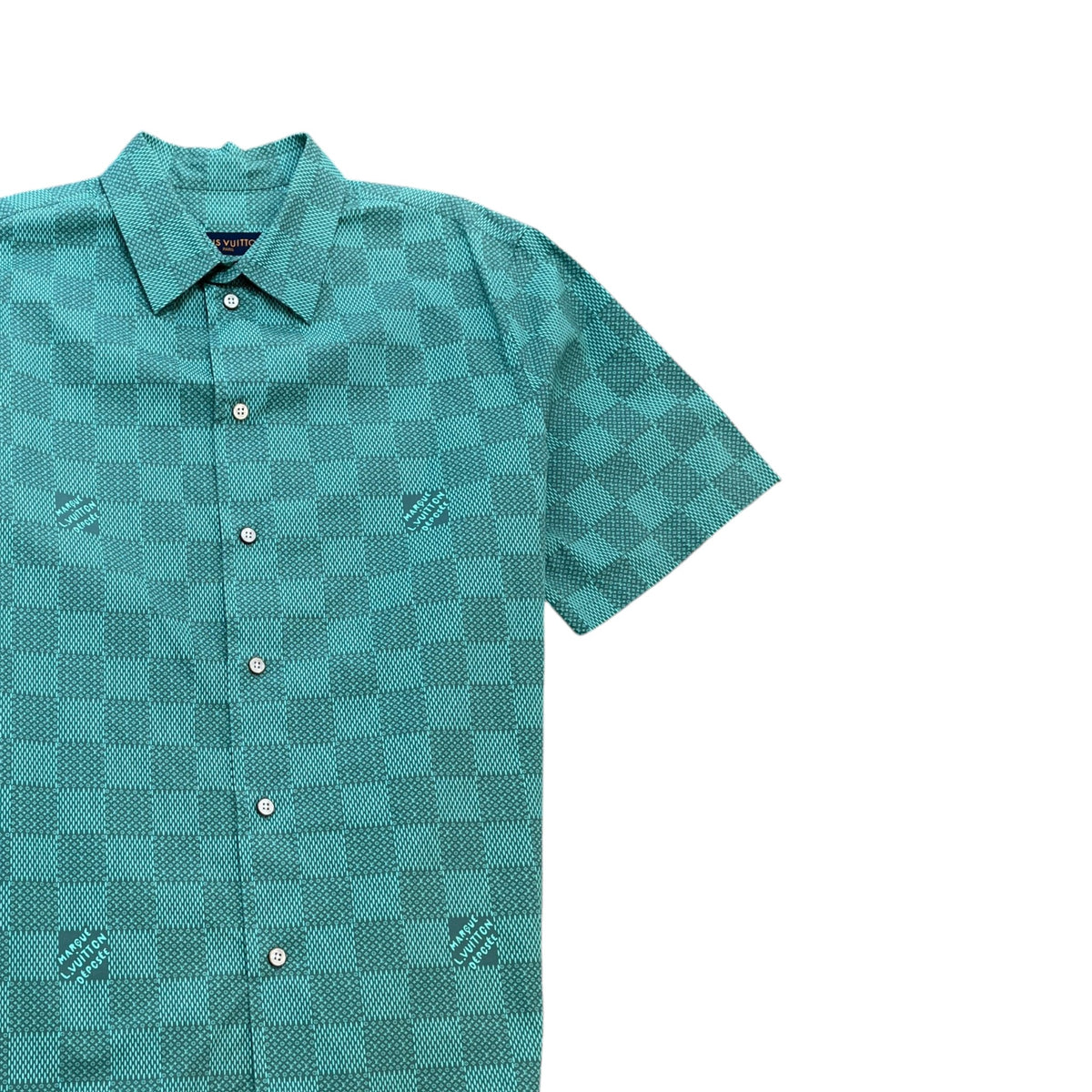 Men's Damier Button Up Shirt Green Size XL - Photo 3