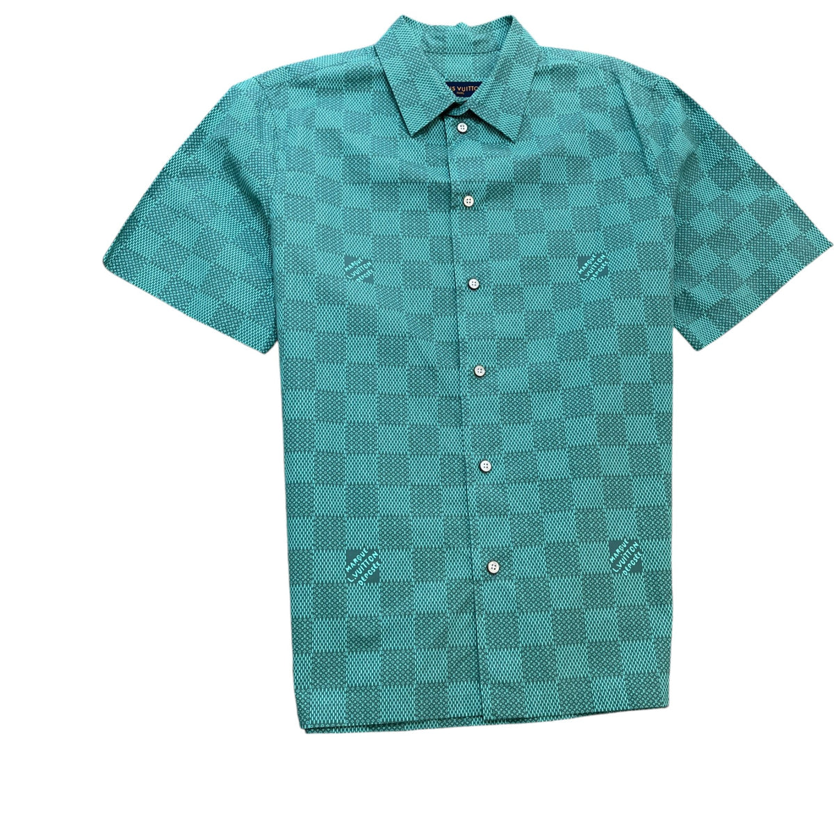 Men's Damier Button Up Shirt Green Size XL - Photo 1