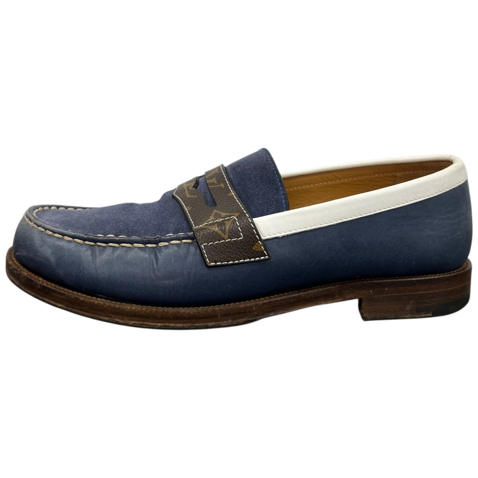 Men's Sorbonne Monogram Penny Loafers Blue Size UK 5.5 / EU 39.5 - Photo 5