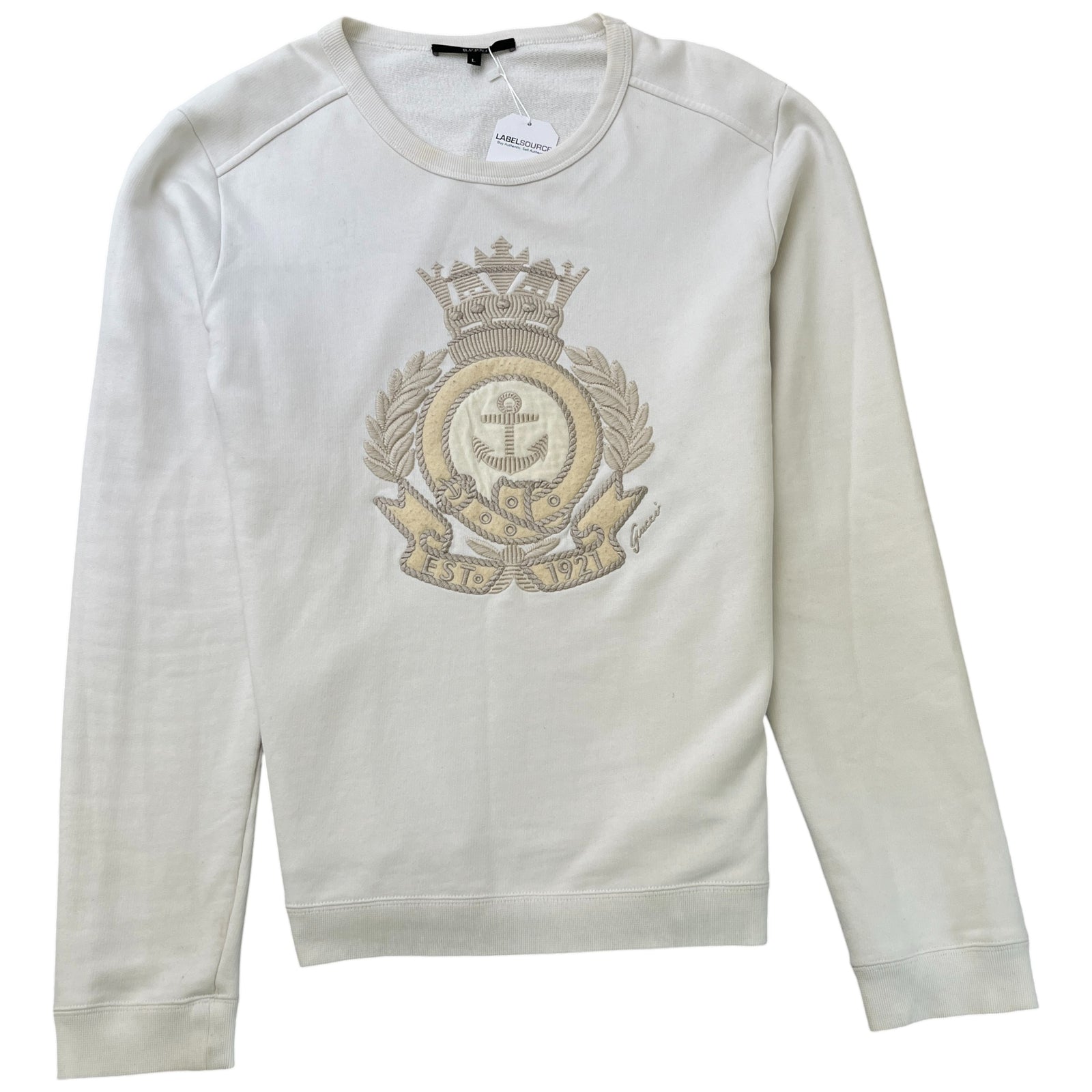 Men's Embroidered Anchor Long Sleeve T-Shirt White Size L - Photo 1