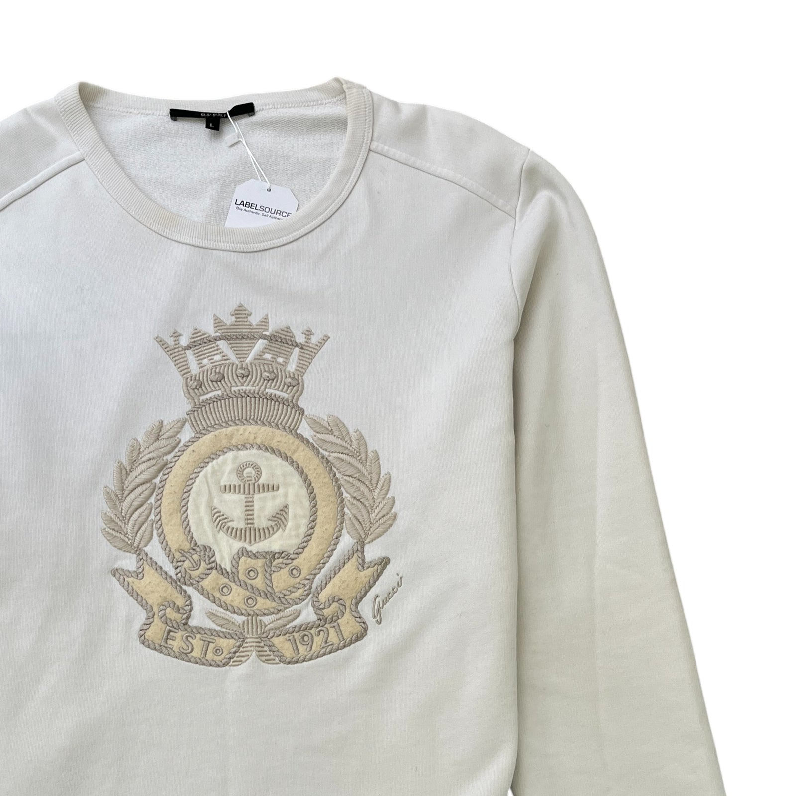 Men's Embroidered Anchor Long Sleeve T-Shirt White Size L - Photo 3