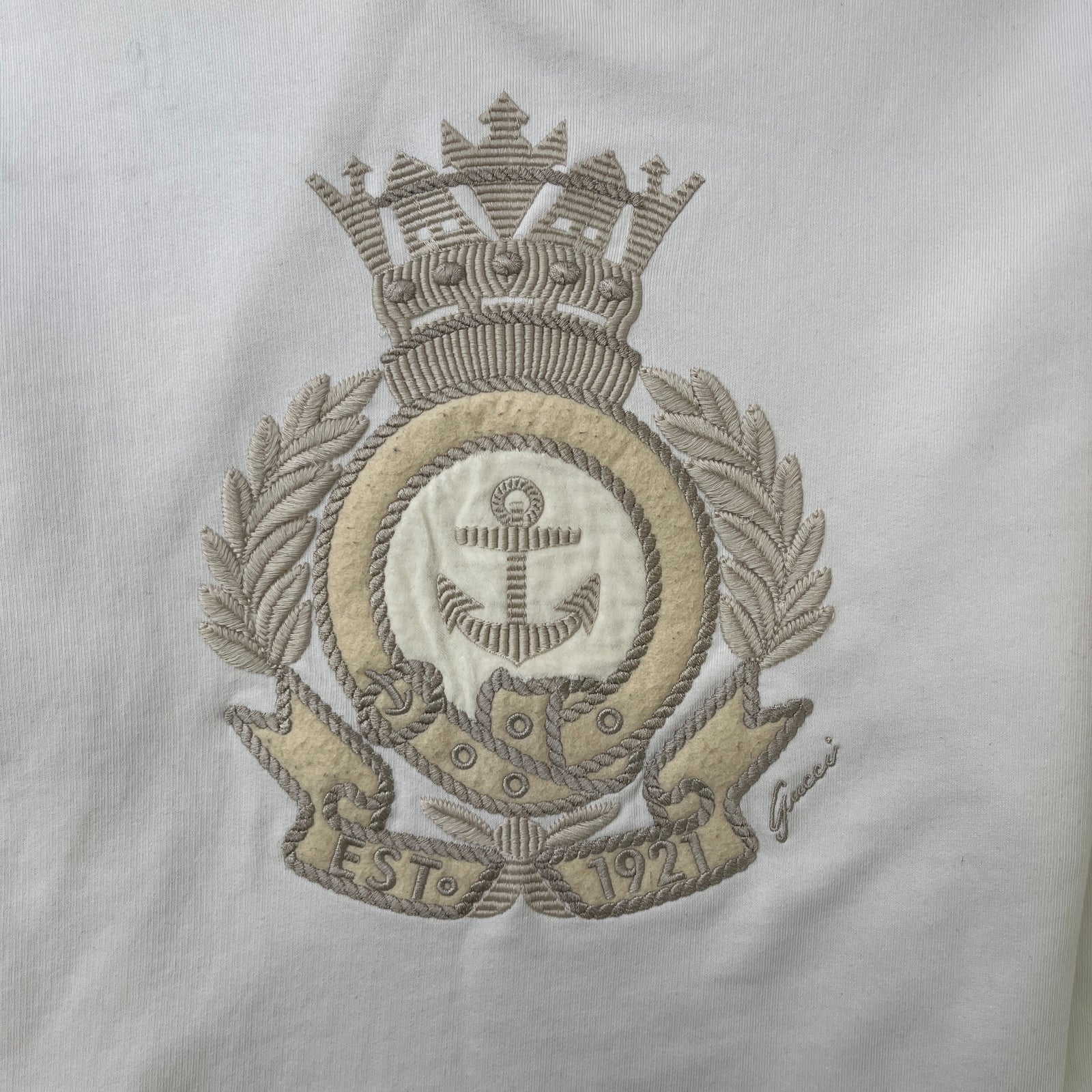 Men's Embroidered Anchor Long Sleeve T-Shirt White Size L - Photo 5