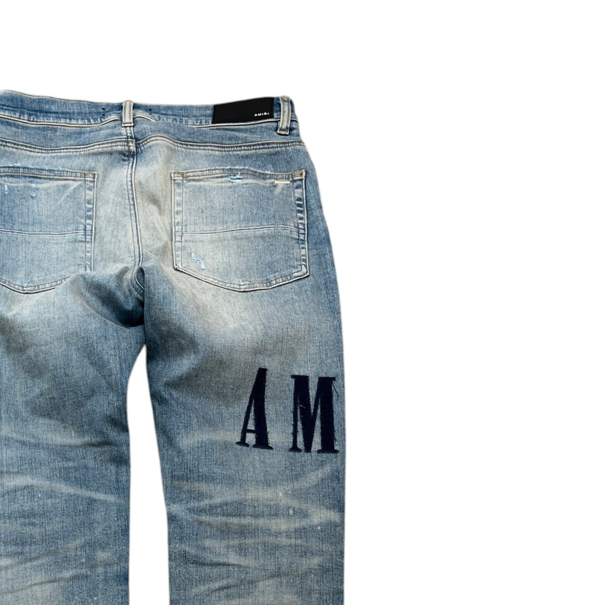 Men's Distressed Applique Logo Jeans Blue Size L / W34 - Photo 4
