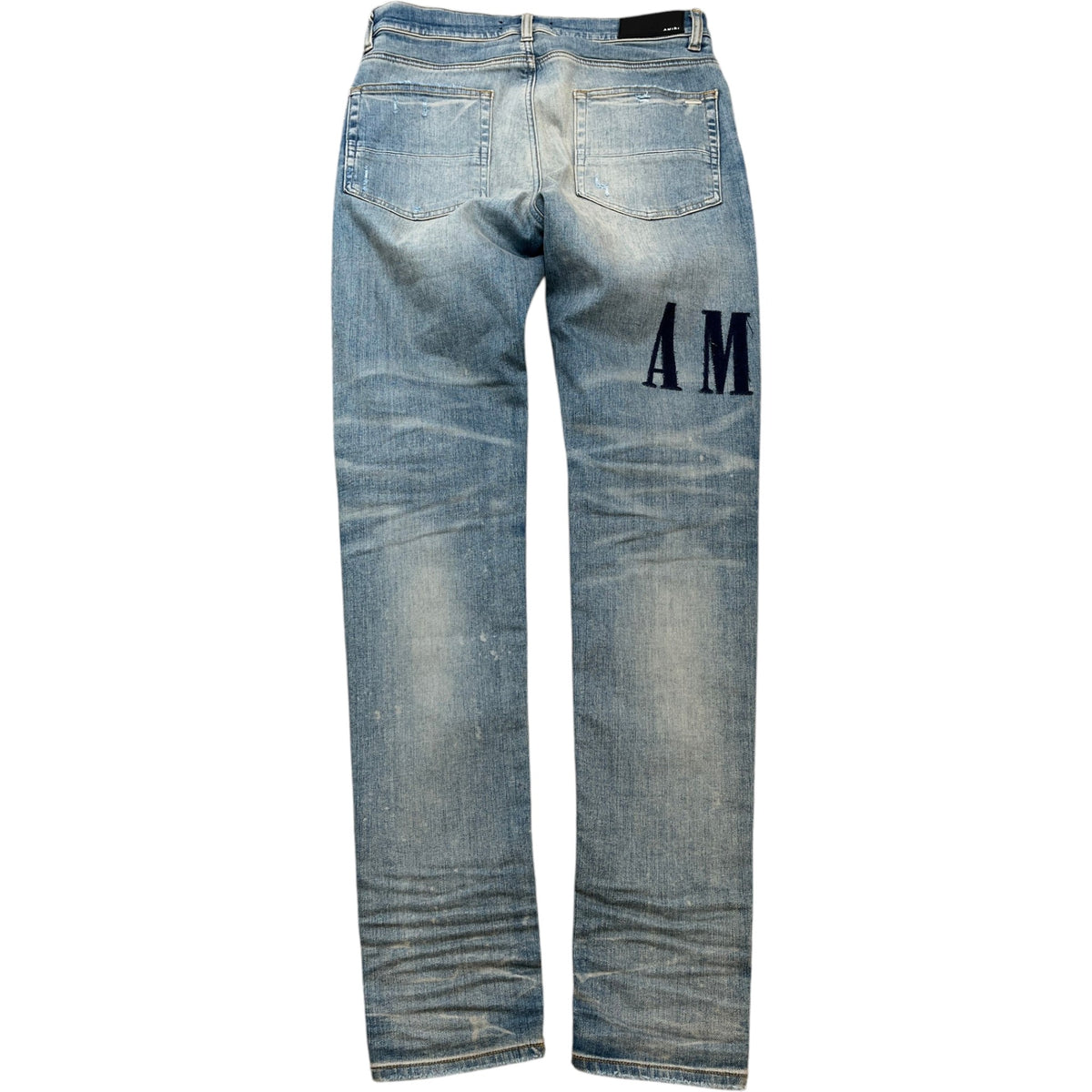 Men's Distressed Applique Logo Jeans Blue Size L / W34 - Photo 2