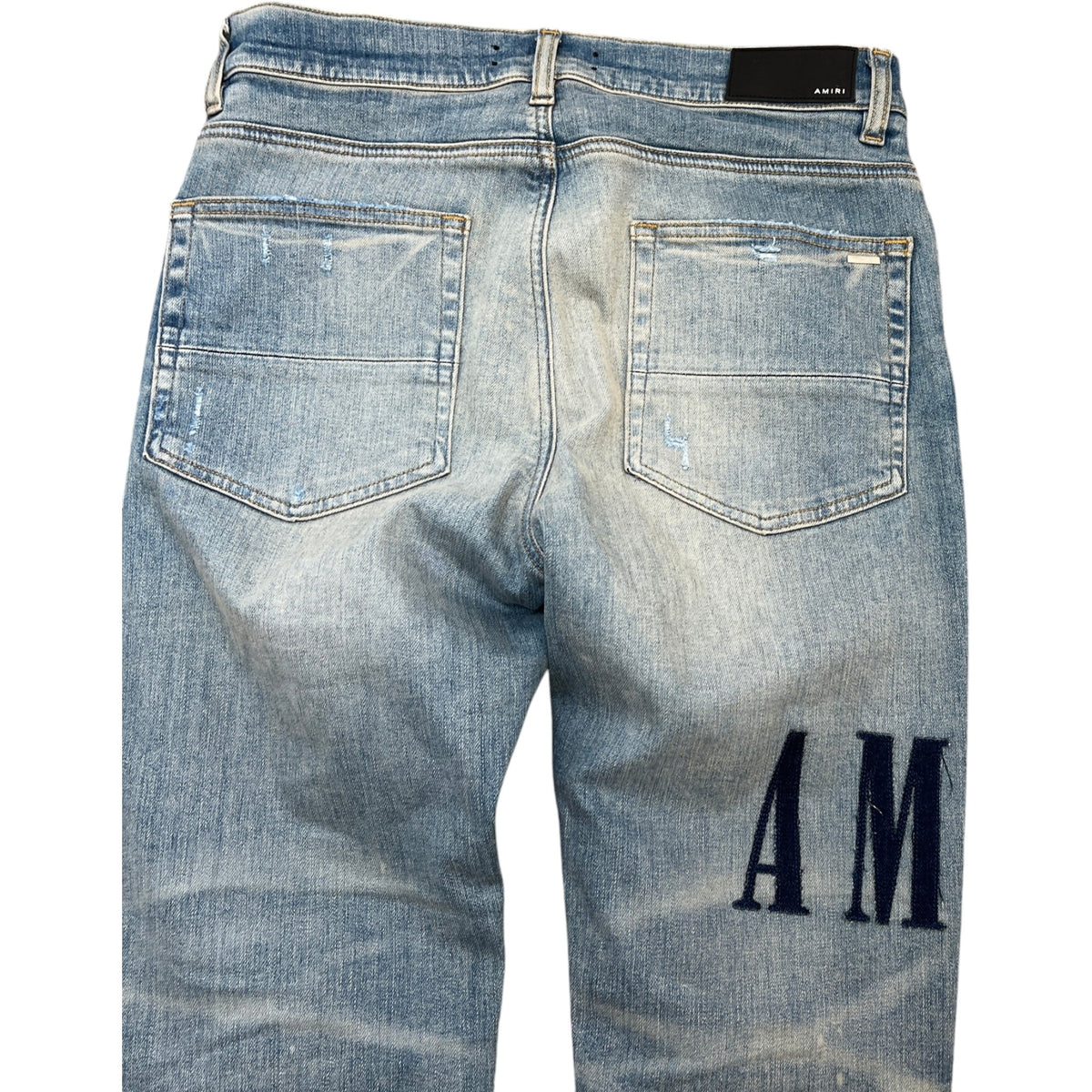 Men's Distressed Applique Logo Jeans Blue Size L / W34 - Photo 5