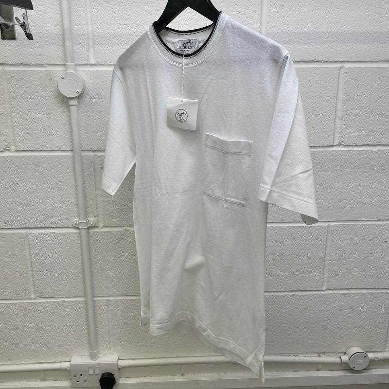 Men's Embroidered H Pocket T-Shirt White Size S