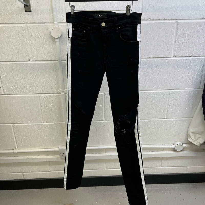 Men's Distressed Striped Jeans Black Size S / W30